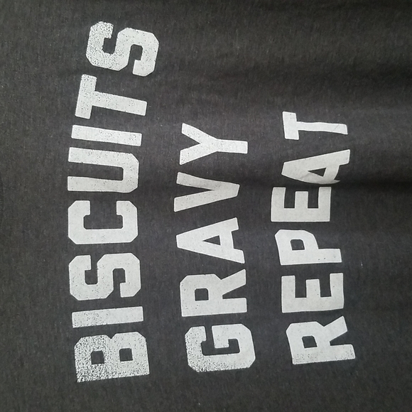 "Biscuits Gravy Repeat" dark gray charcoal tshirt size M - Picture 2 of 5